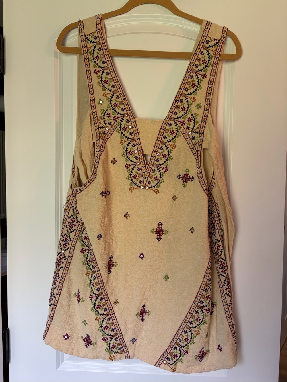 Embroidered Cream Beaded Free people Tunic Top or mini dress- Women